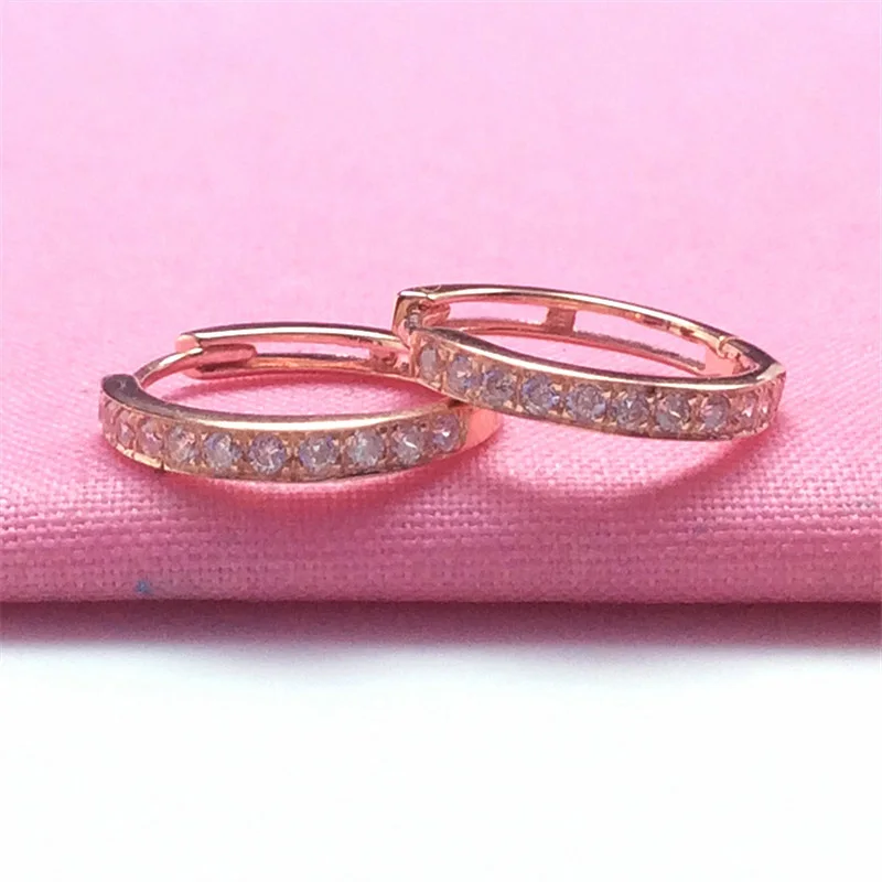 585 Purple Gold Plated 14K Rose Gold Single Row Zircon earrings for women earings Buckle Exquisite Simple New in Jewelry