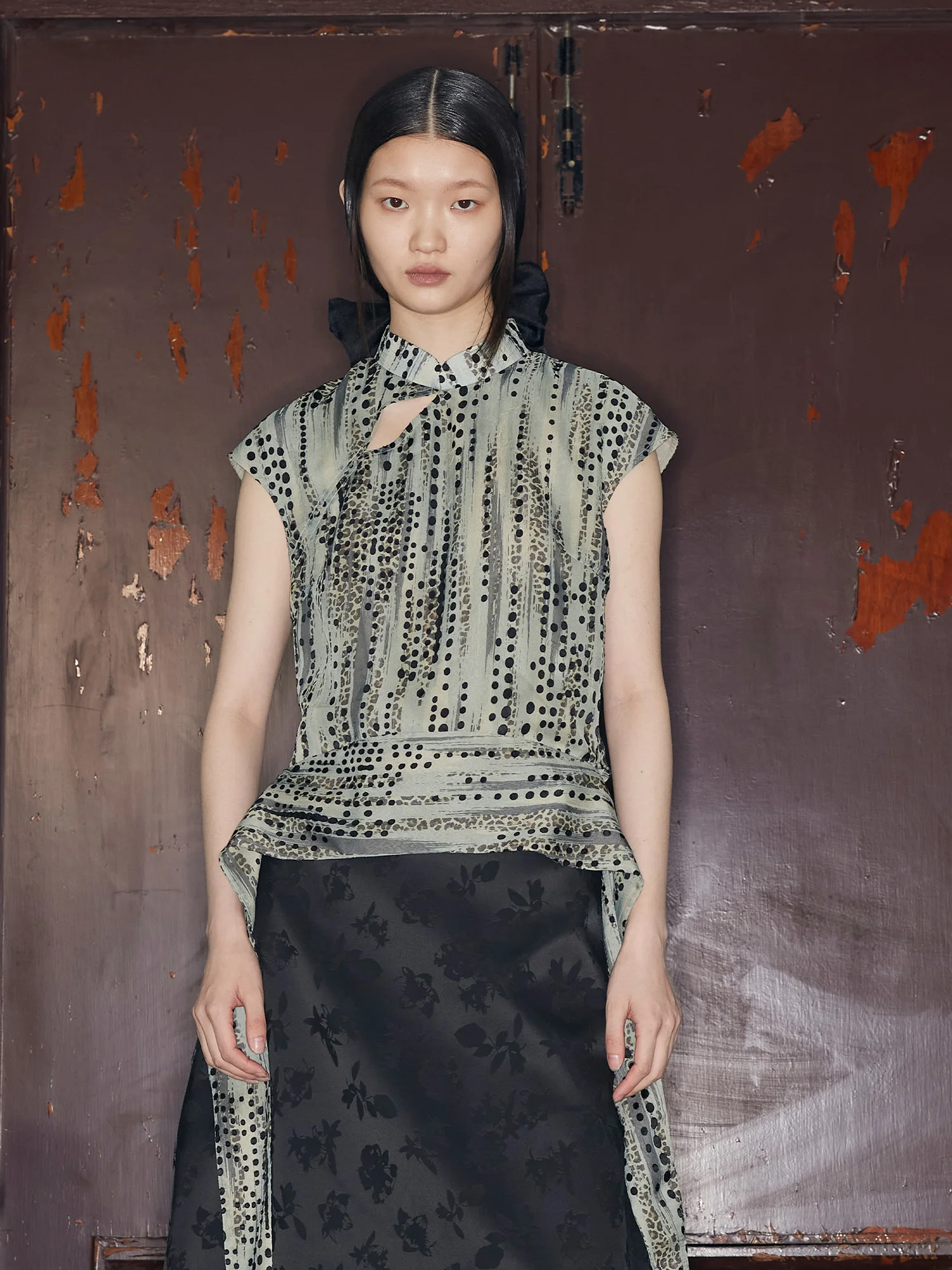 

Модный летний топ из бархата в горошек с вырезами в китайском этническом стиле для женщин