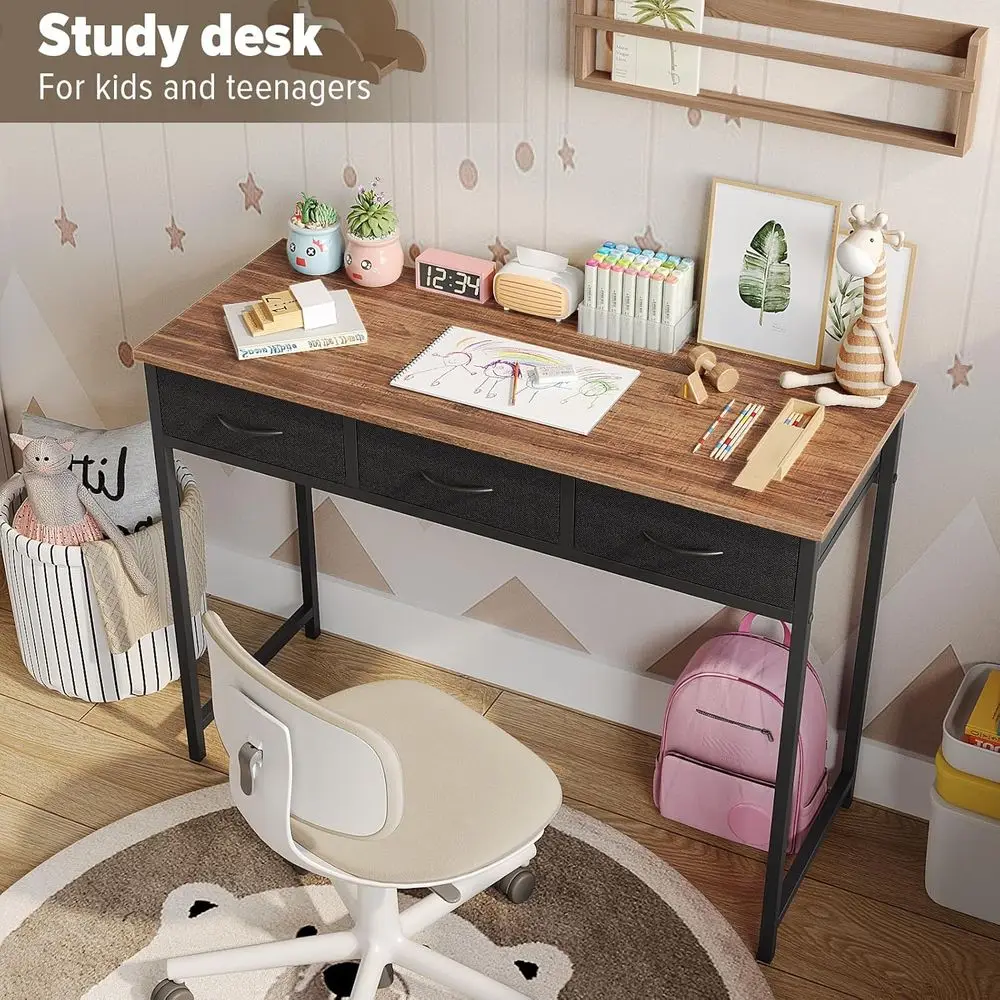 Rustic 39.3 Home Office Desk with Storage Drawers for Modern Study Spaces