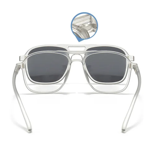 Imagen 2 del producto Gafas de sol con montura transparente para hombre, lentes de sol con Clip magnético 6 en 1, gafas cuadradas polarizadas para mujer