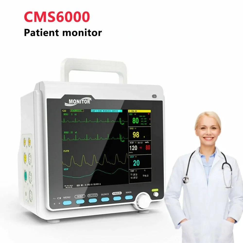 

CONTEC CMS6000 Patient Monitor 8 inch Portable ICU Mulit-Parameters ECG NIBP SPO2 RESP TEMP PR Vital Signs Monitor for Human