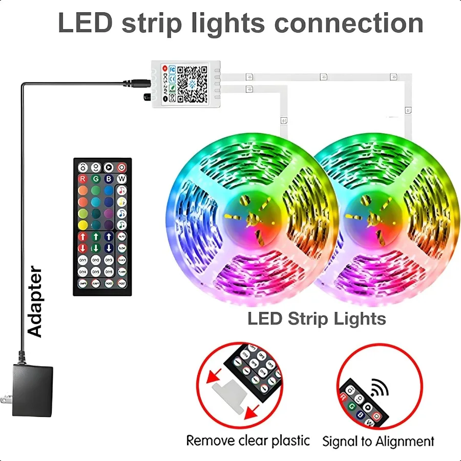 أضواء LED لغرفة النوم 100ft 2 لفات من 50ft مزامنة الموسيقى أضواء شريط تغيير اللون مع جهاز التحكم عن بعد وشريط RGB للتحكم في التطبيقات لـ R