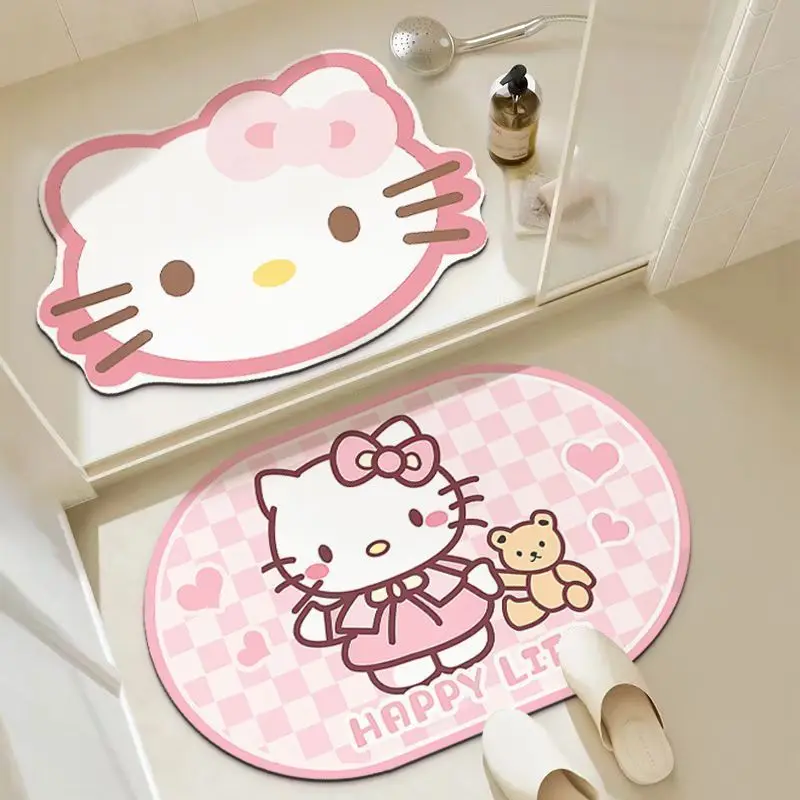 Sanrio Hello Kitty Kawaii Cute Carpet Bathroom Second Absorbent Wear Crystal Velvet Entry Door Entrance Floor Mat Girls Gift