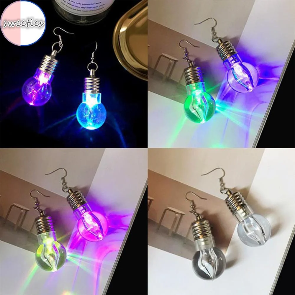 1pair Creative woman Funny Luminous Light Bulb pendant earring female colorful light Bulbs ear hoop jewelry bestfriends gift