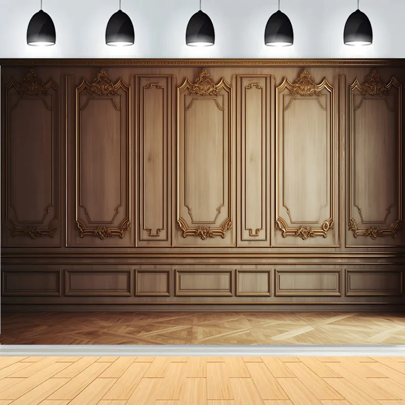 

Luxury Classic Interior Wall With Mouldings Photography Backdrops European Vintage Wood Wedding Photo Studio Background DX-05