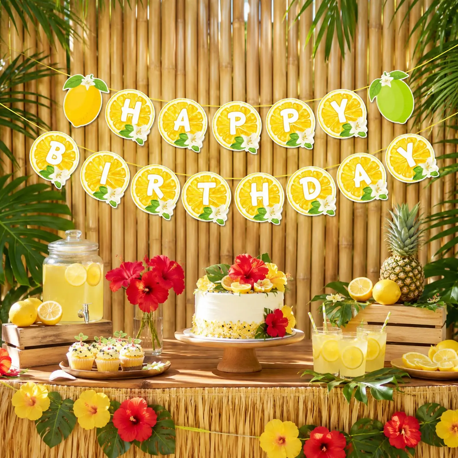 Summer Lemon Fruit Themed Banner Party Decoration Yellow Lemon Birthday Baby Shower Birthday Pull Flag Hanging Wall Decoration