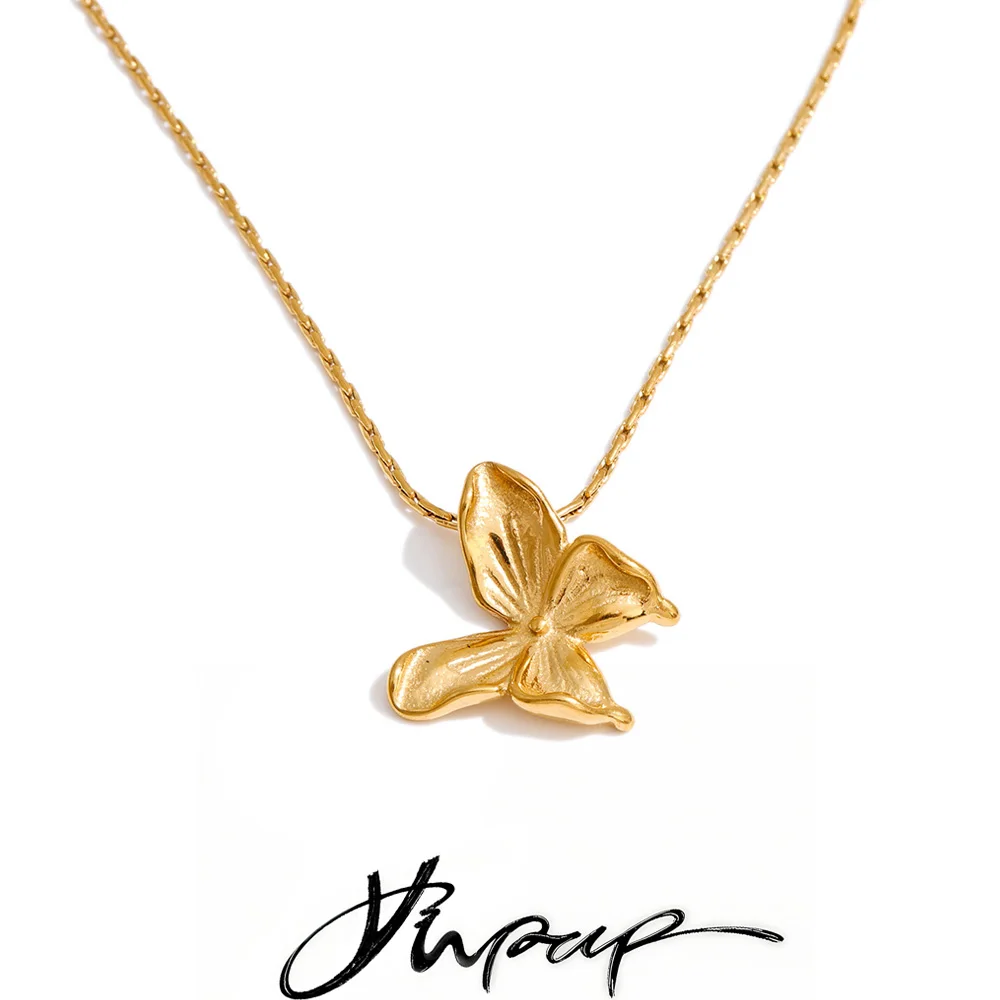Yhpup Stainless Steel Casting Small Butterfly Pendant Necklace 18K Gold Color PVD Plated Hot Style Attractive Jewelry Gift