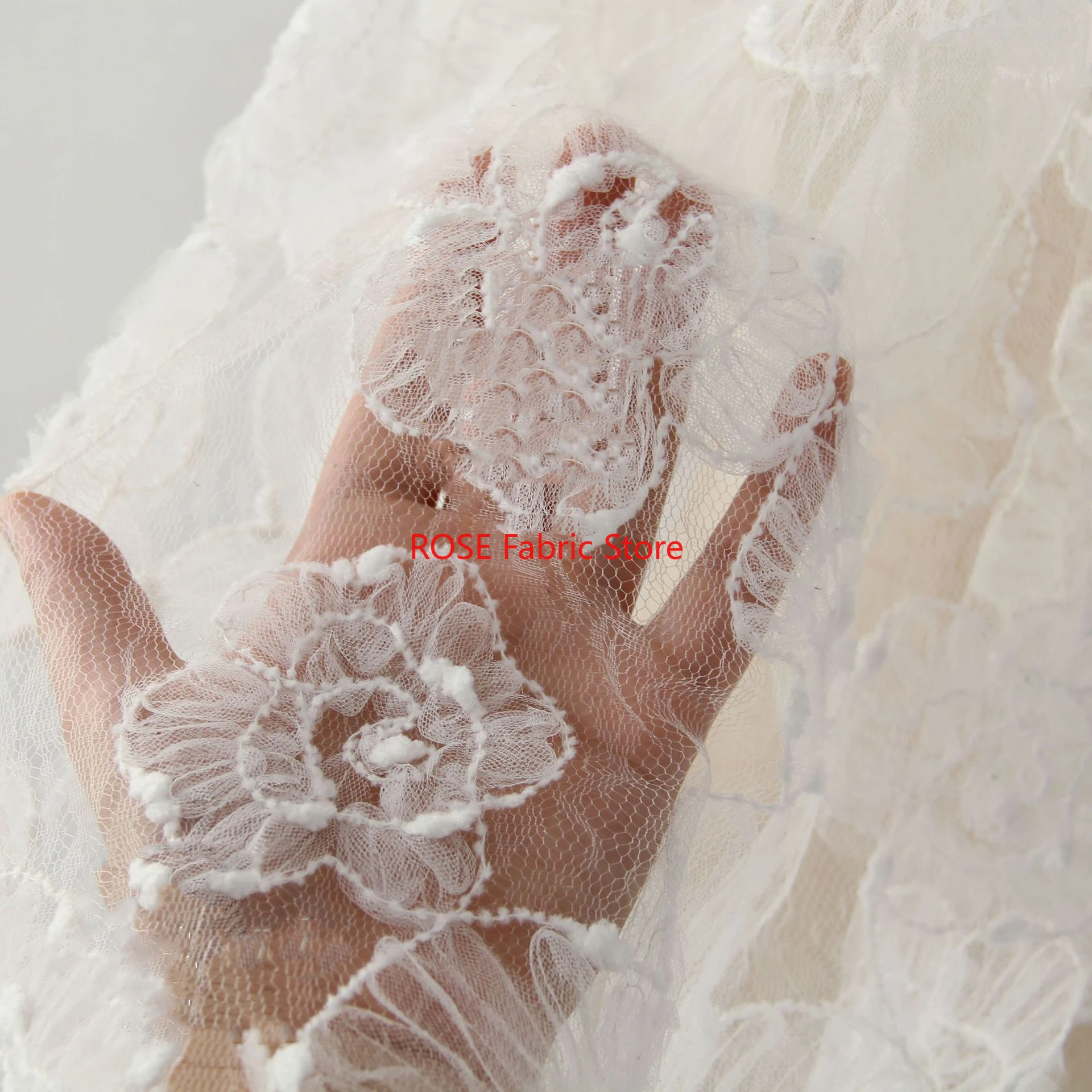 

1 yard 3D Flower Mesh Embroidered Fabric Irregular Layered Floral Dress Sewing Designer Fabric