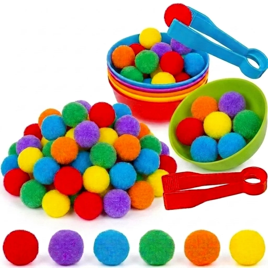 30-68PCS Kids Sorting Counting Toys  Rainbow Color Classification Bowls with Tweezers Fine Motor Training Educational Game Gifts