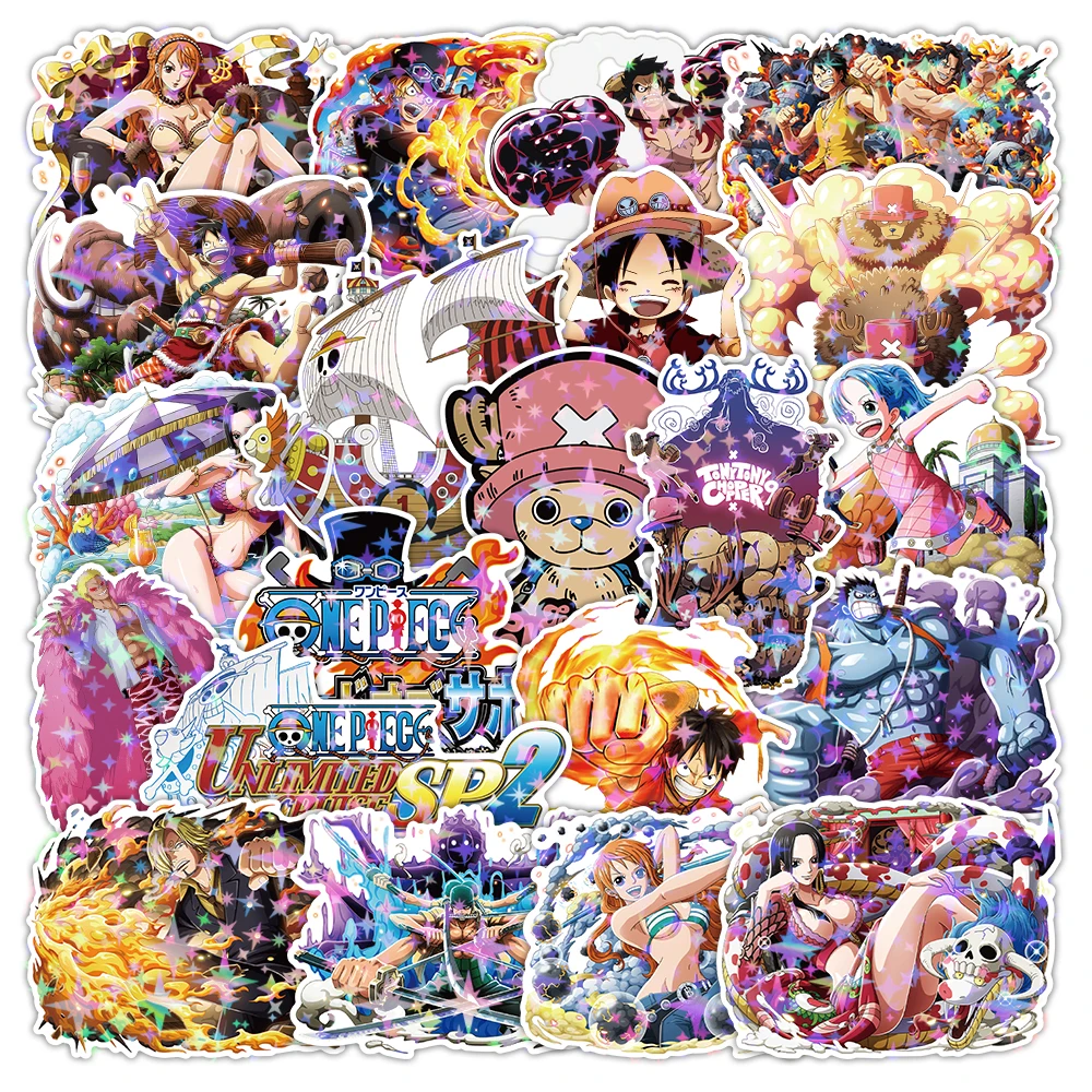 21pcs Large Size One Piece Anime Stickers Luffy Zoro Nami Waterproof Laptop Luggage Phone Decor Laser Film Stickers Pack