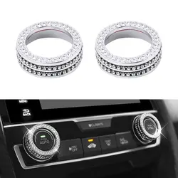 AC Knob Covers Trim Air Condition Metal Button Interior Decoration Ring for Honda 10th Gen Civic 16-21