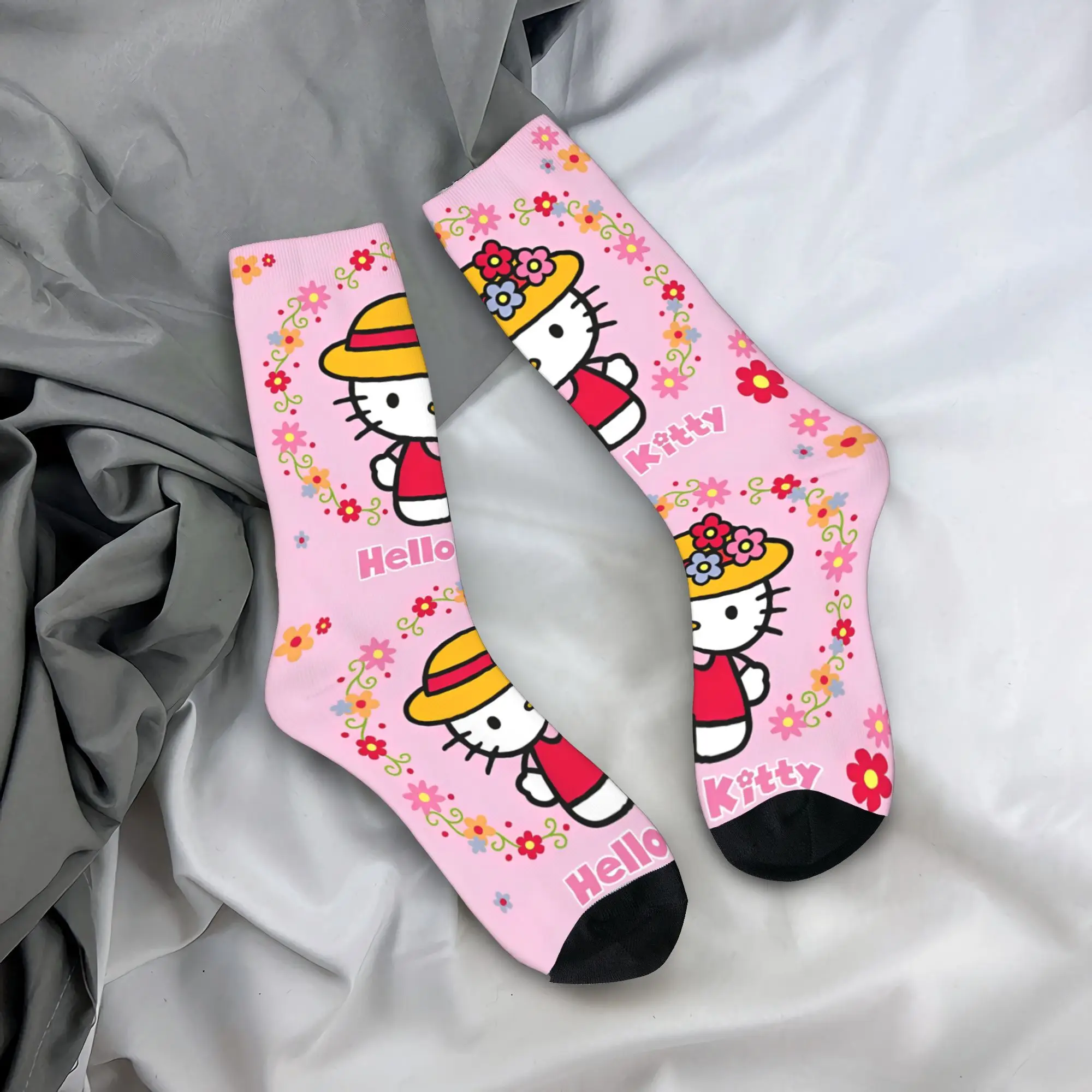 

Hip-hop Cute Hello Kitty Basketball Socks Cartoon Polyester Middle Tube Socks for Women Men Non-slip