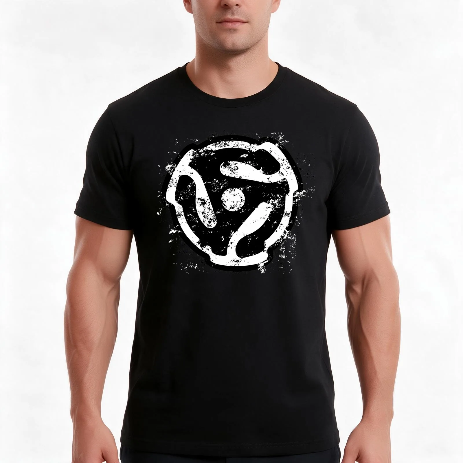 45 rpm Record Adapter DJ Design T-Shirt, Summer Casual Cotton Tee, Oversized Streetwear Tops, Vintage Graphic Print, 100% Cotton