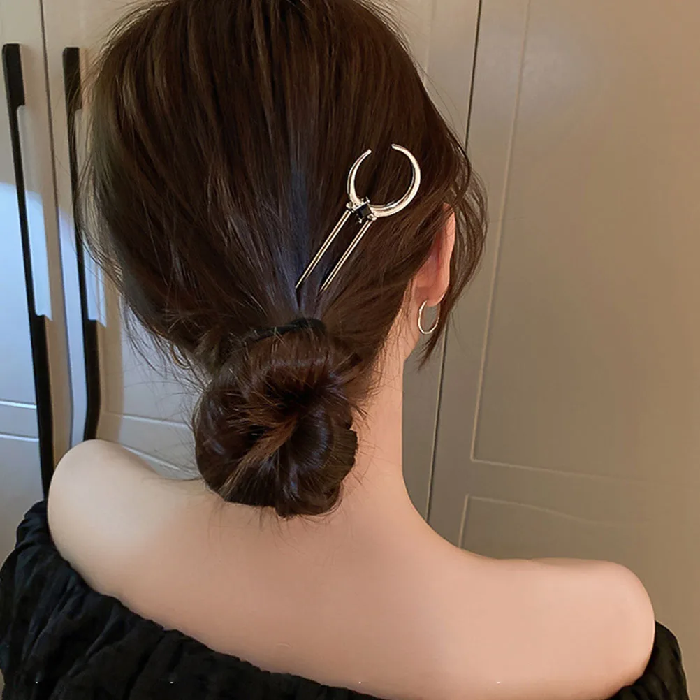 

Elegant Alloy Crescent Hairpin Clips for Women Non Slip Bun Hair Fork Rhinestone Barrettes Large Bobby Pins Styling Tool