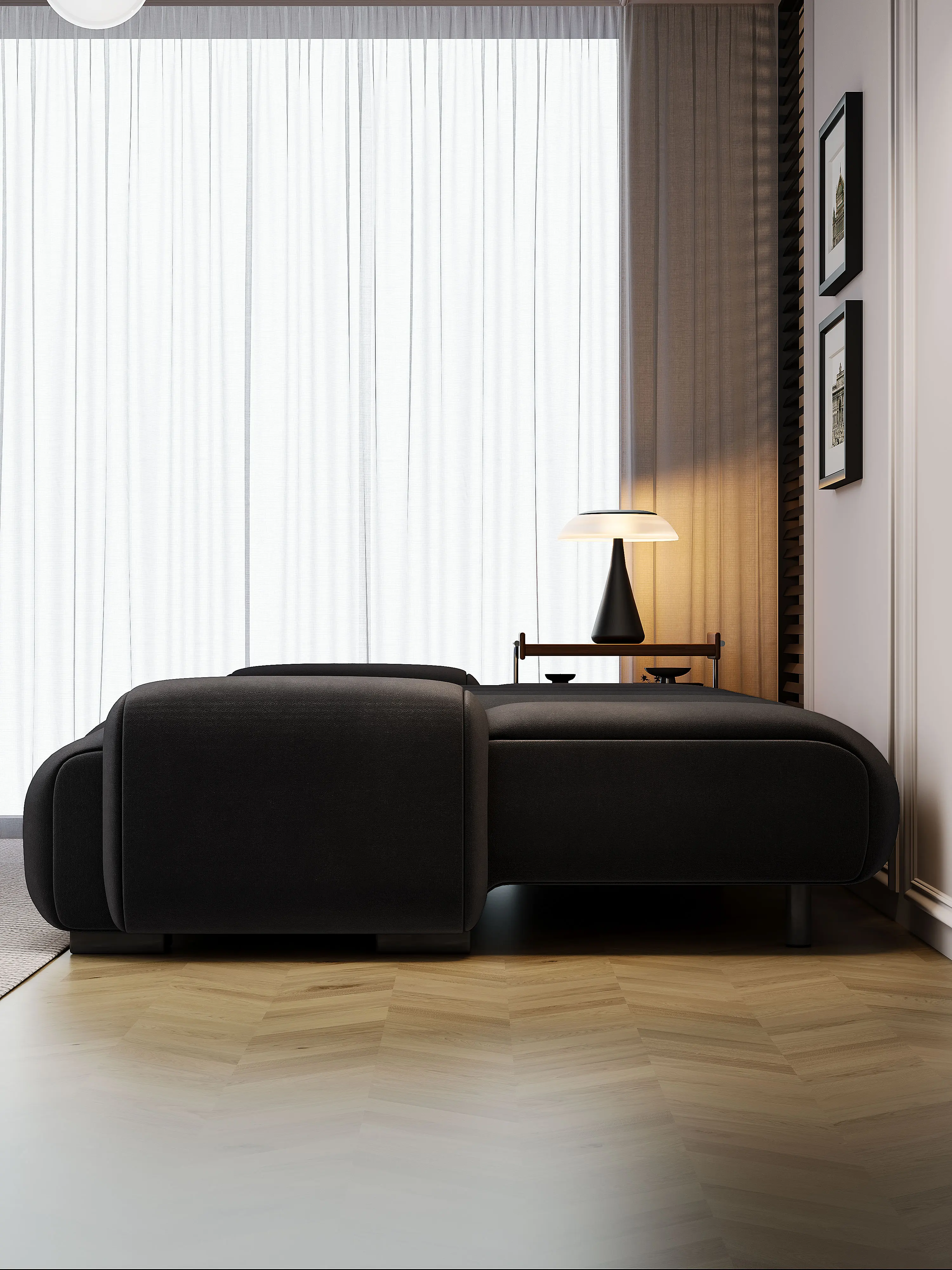 Simple and modern black in-line retro fabric sofa bed double multifunctional