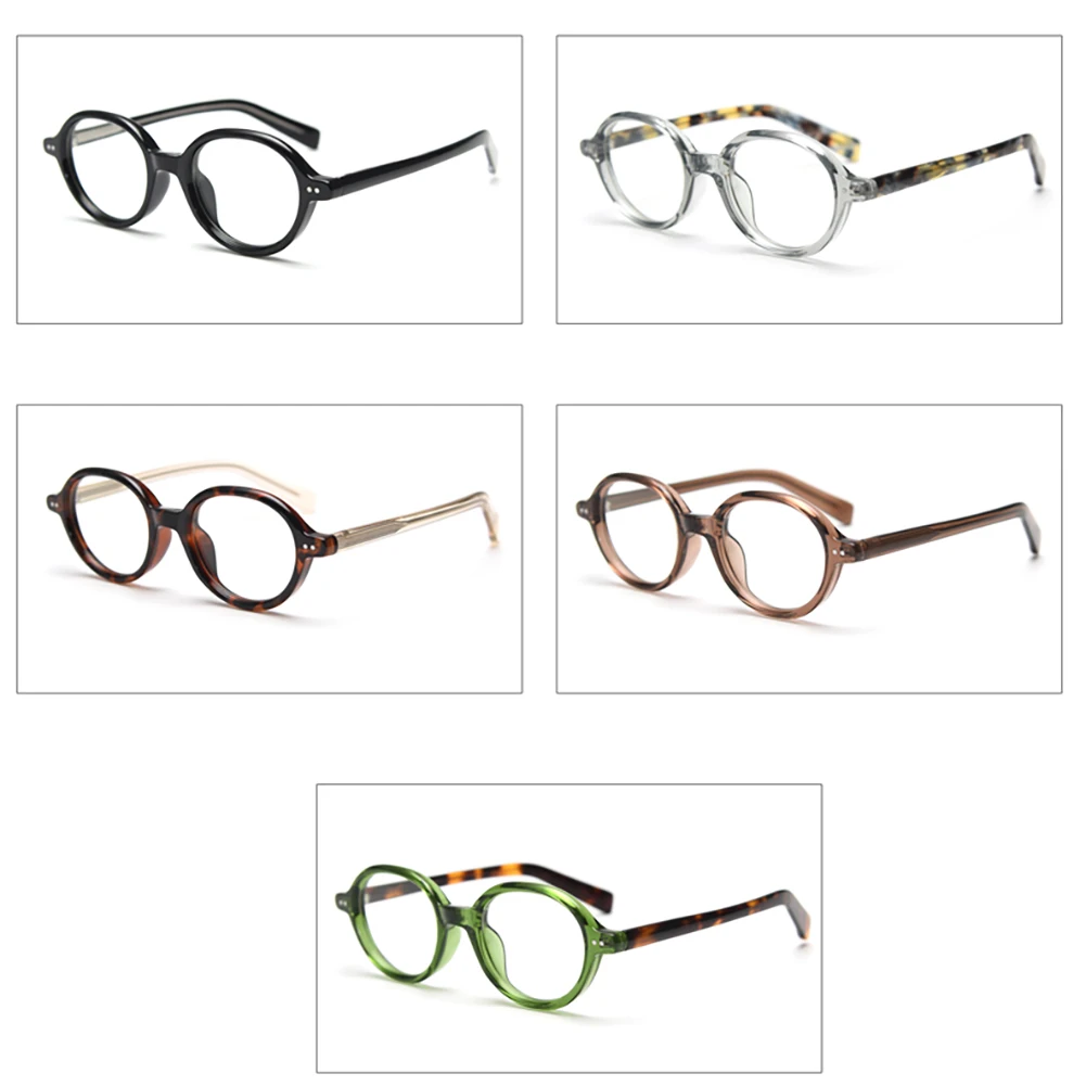 Peekaboo green brown oval glasses frame for men retro style acetate vintage round glasses for women TR90 clear lens gift items