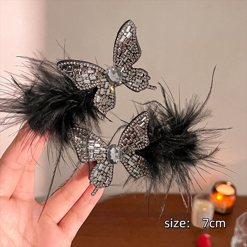 Clip de plumas de mariposa, pinza para el pelo hinchada con flores, cuerda, Clip de una línea, bandas para el cabello, coleteros de temperamento Simple, accesorios para el cabello