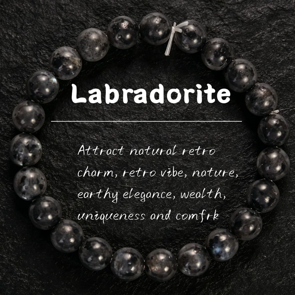 1PC 8mm Unisex Black Labradorite Stone Couple Bracelets Stretch Beaded Wristbands All-match Bangle
