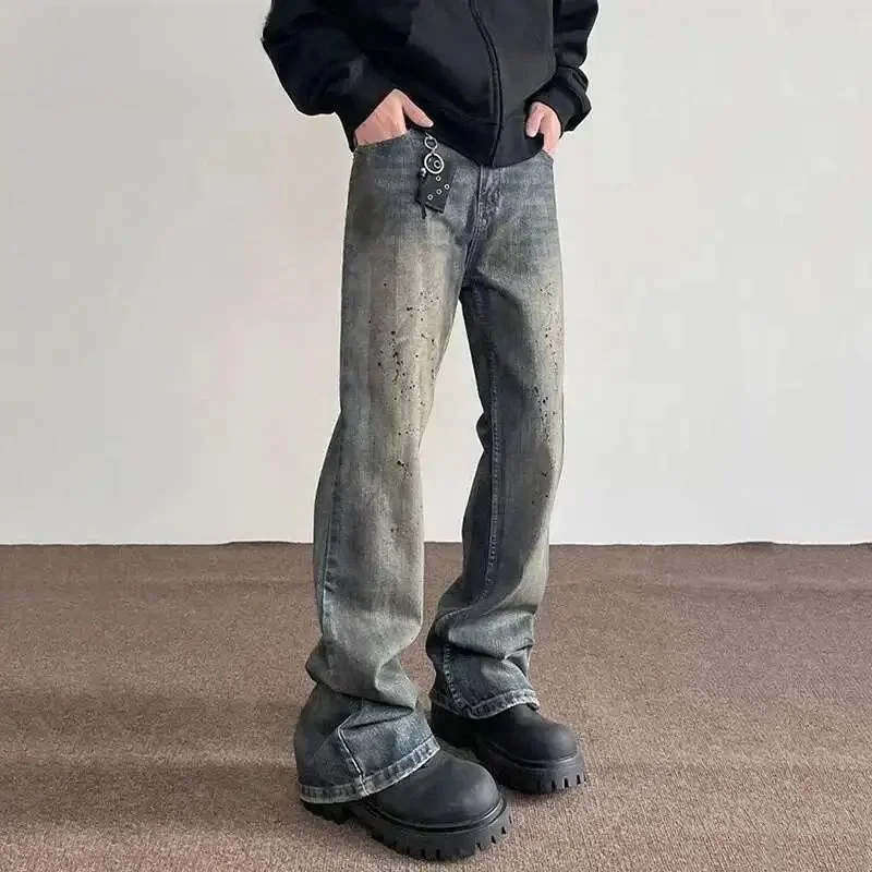 

IEFB Men's Jeans American Sle High Street Waed Splas Non-Sinkable Cleanfit Nylon Fiber Neutral Dstring Casual Jeans