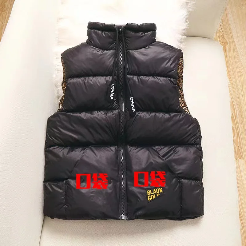 Children's Down Jacket Black Gold Vest  Autumn and Winter Outerwear Vest Boys and Girl Stylish Jacket Kids Clothing