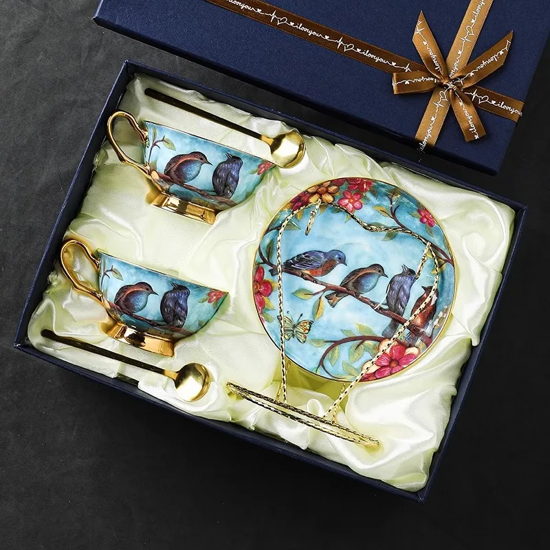 

European Elegant and Luxurious Bone China Coffee Cup and Dish Gift Box Set, English Afternoon Tea Set