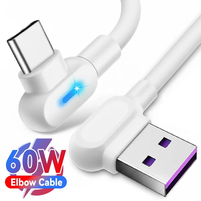 Cabo de Carregamento Rápido 60W USB para Tipo C, Cabo Tipo C em L de 90 Graus para Sincronização, Compatível com Samsung Z Fold 7, iPad Pro, Xiaomi, Huawei