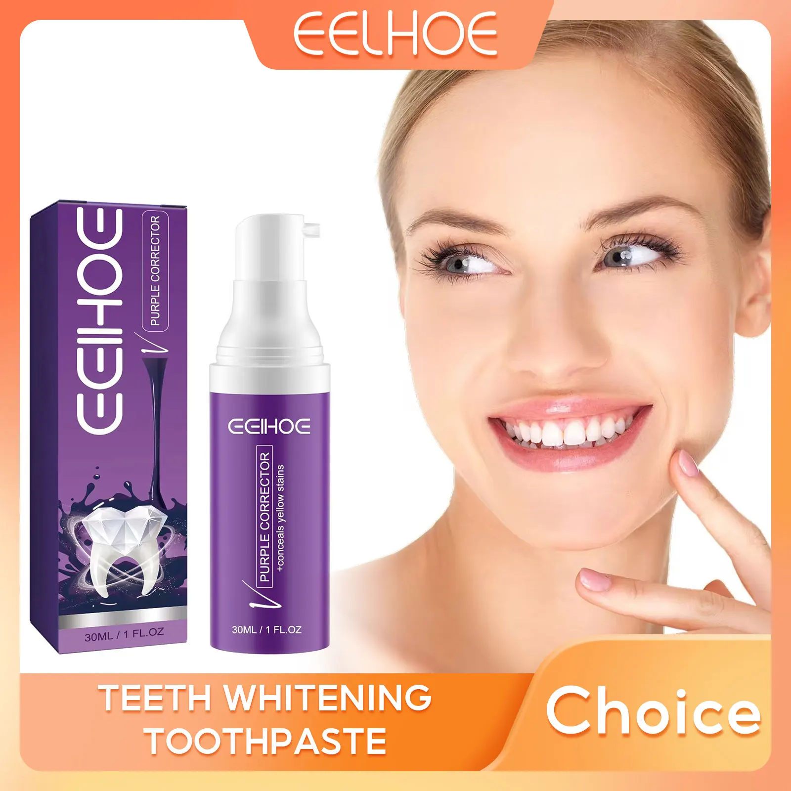 

EELHOE Purple Corrector Toothpaste Bleach Teeth Whitening Remove Stains Teeth Cleansing Refreshing Oral Gingival Care Toothpaste