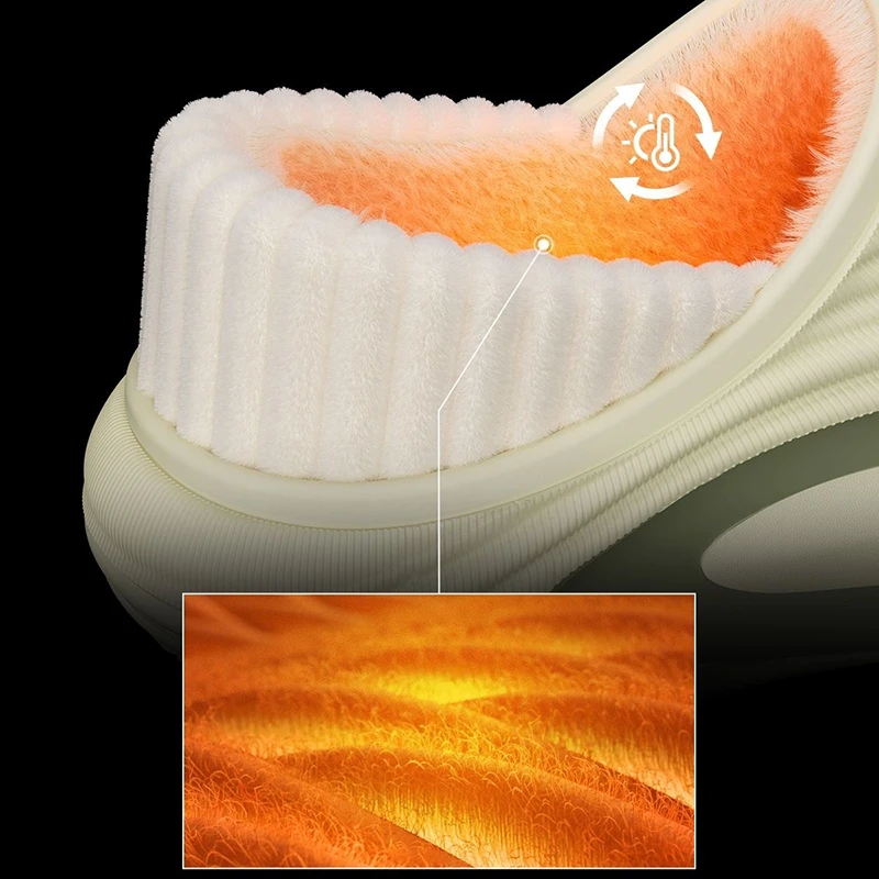 Thick Bottom Waterproof Closed Toe Warm Slippers Men Winter Fleece-lined Indoor Non Slip Shoes Women Plus Size Soft Plush Slides view 4
