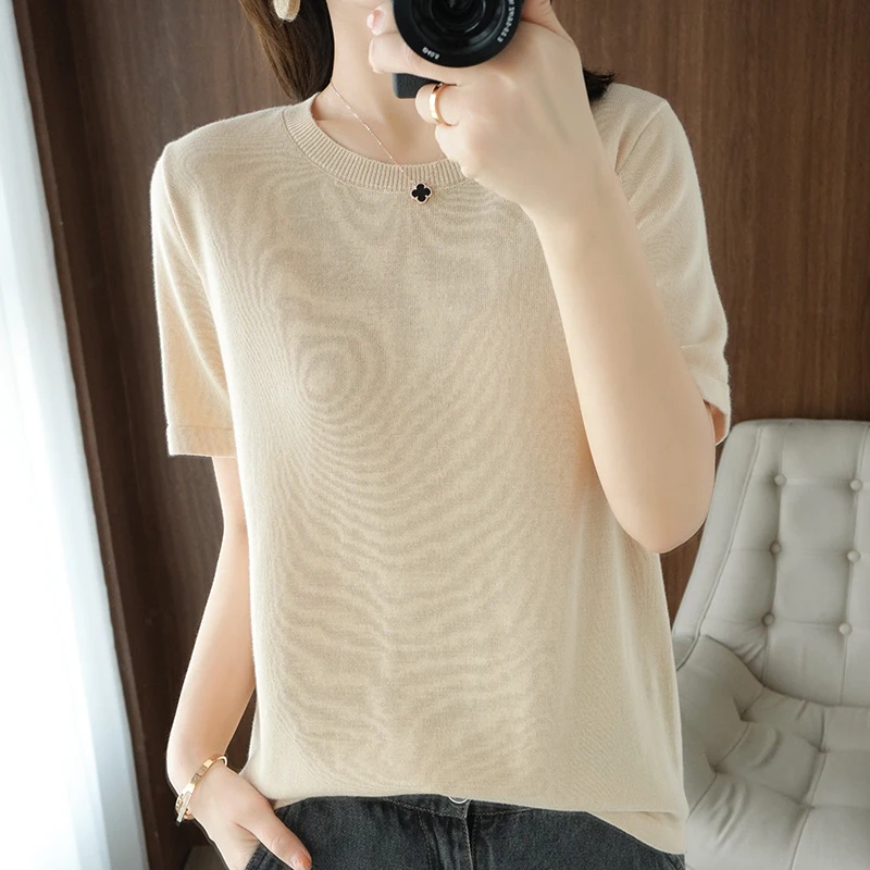 

Новая женская футболка с коротким рукавом из 100% хлопка, с круглым вырезом, однотонная, модная, базовая, хит продаж 2026 года