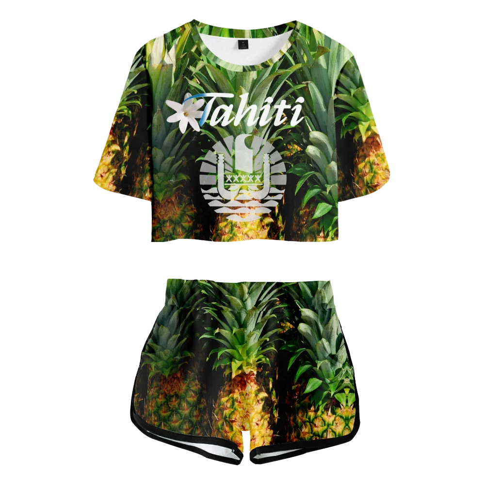 3D Tahiti Country Flag sea Tribal Culture Retro T-Shirt Sets Women Summer Sexy Cute Tshirt Shorts Suit Stripe Print Suits custom