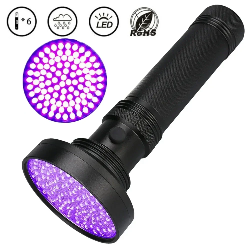 UV Flashlight Blacklight 100LED 18W 395nm Ultraviolet Light Detector Aluminum Handheld Torch Light for Pet Dog Cat Scorpions Bug