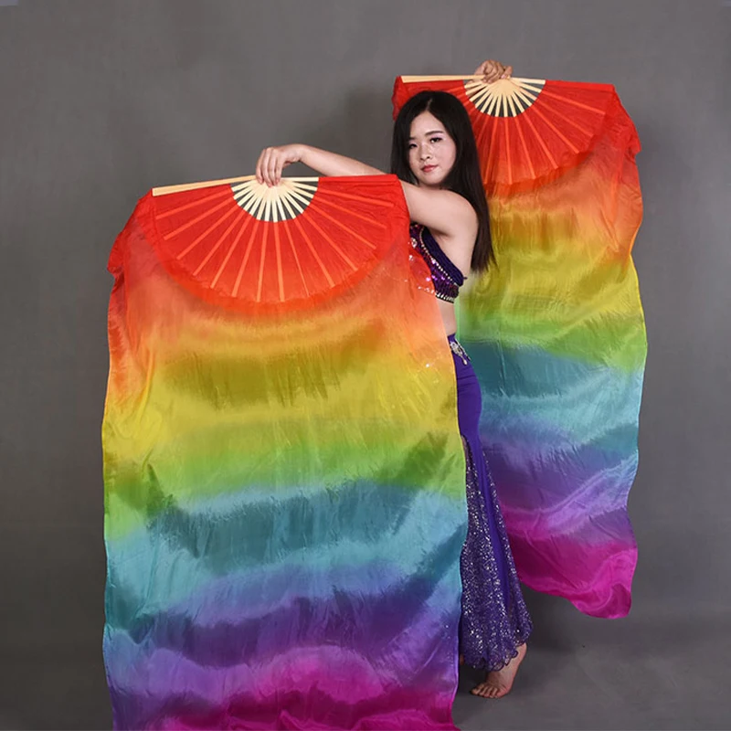 حجاب رقص شرقي حريري مقاس كلاسيكي على شكل مروحة من الخيزران، دعامة رقص متدفقة خفيفة الوزن للأداء والعرض والزي التنكري