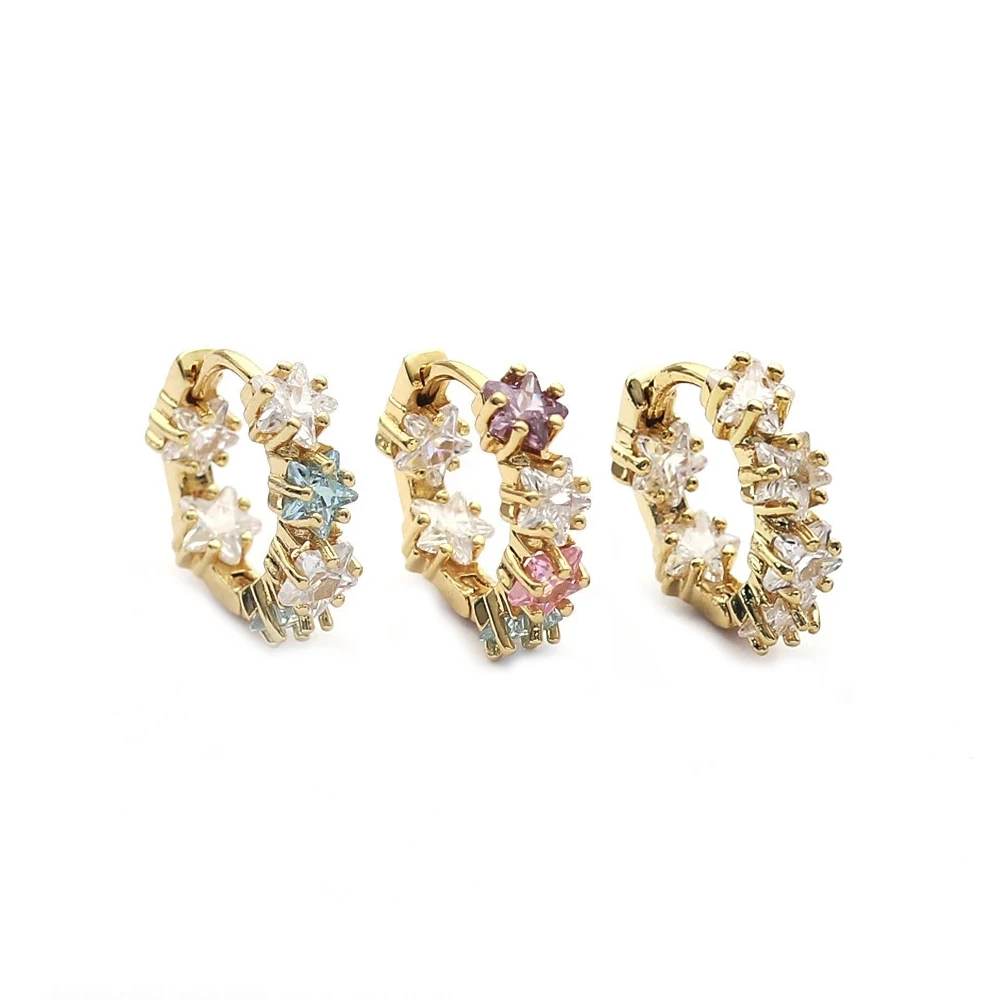 Cute Mix Blue Color Star Zircon Circle Ear Cartilage Piercing Earring Gold Color Copper Closed Circle Hoop Cuff Jewelry