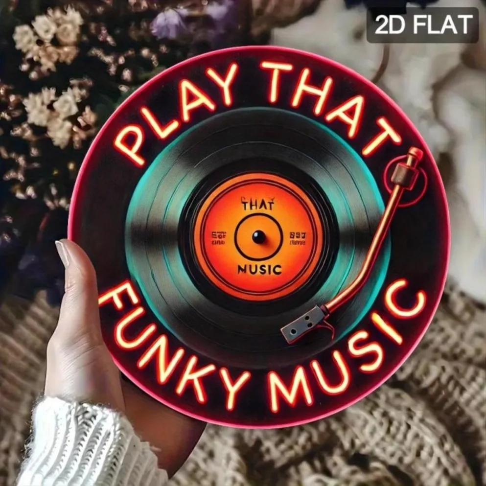 1 قطعة شعار موسيقى النيون جدار ديكور | 2D تصميم الفينيل المسطح الرجعية تحت عنوان الفن للغرفة |   لافتة على الطراز النيون مستوحاة من الموسيقى العتيقة