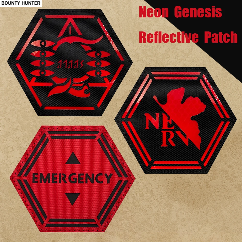 Parches reflectantes Evangelion NERV IR, insignia táctica con gancho y bucle, brazalete azul marino, accesorios de tela, parches, mochila, pegatinas para ropa