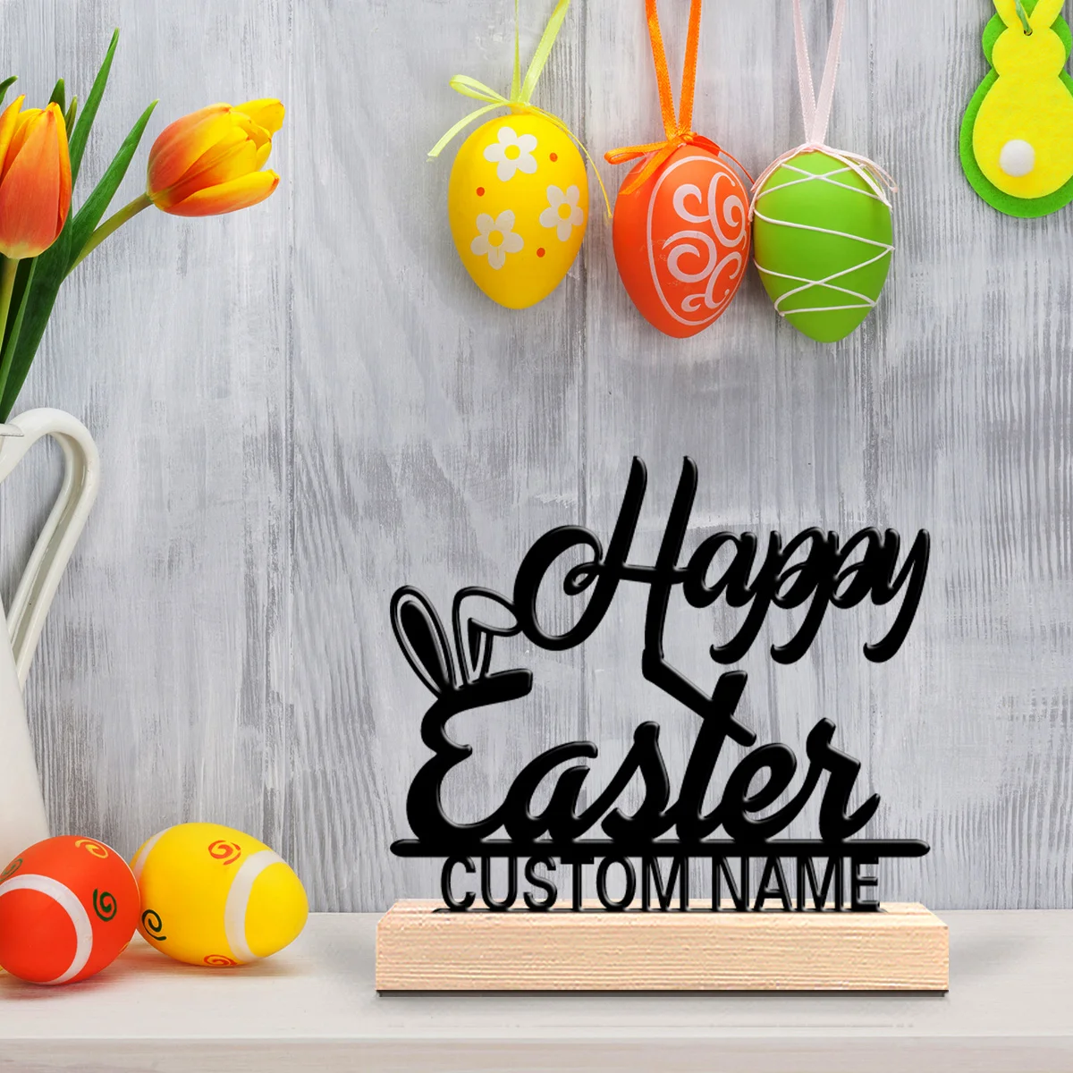 1pc Thriller Personalized Custom Easter Metal Statues Wooden Base Wall Decor for Living Room Garage Modern Industrial Style