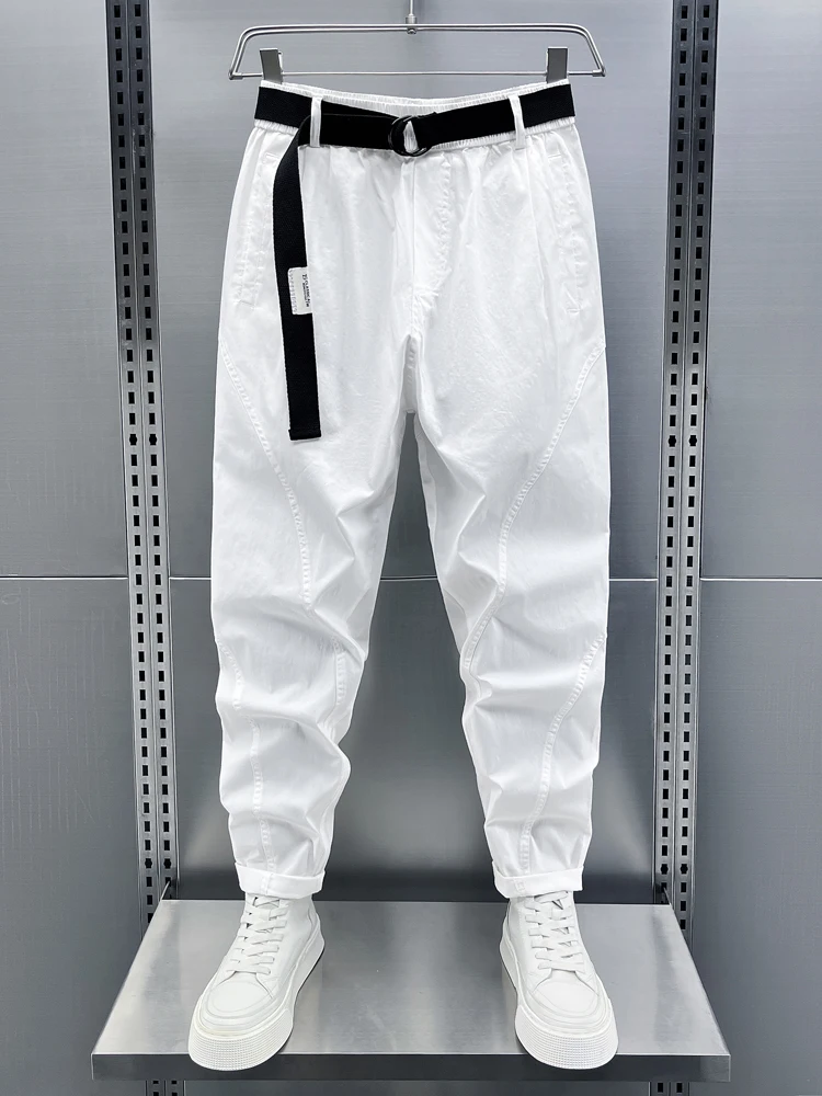 

Men's Summer Thin Straight Casual Pants Harlan Sle Nine Points Loose Fit Pure Color Splicing Breathable Comfortable Harajuku