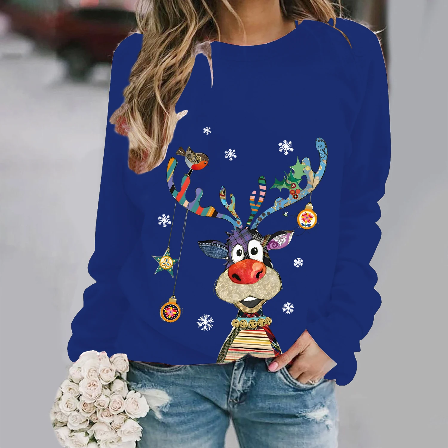 Christmas Tree Print SweatshirtCasual Long Sleeve Crew Neck SweatshirtWomen\'s Clothing