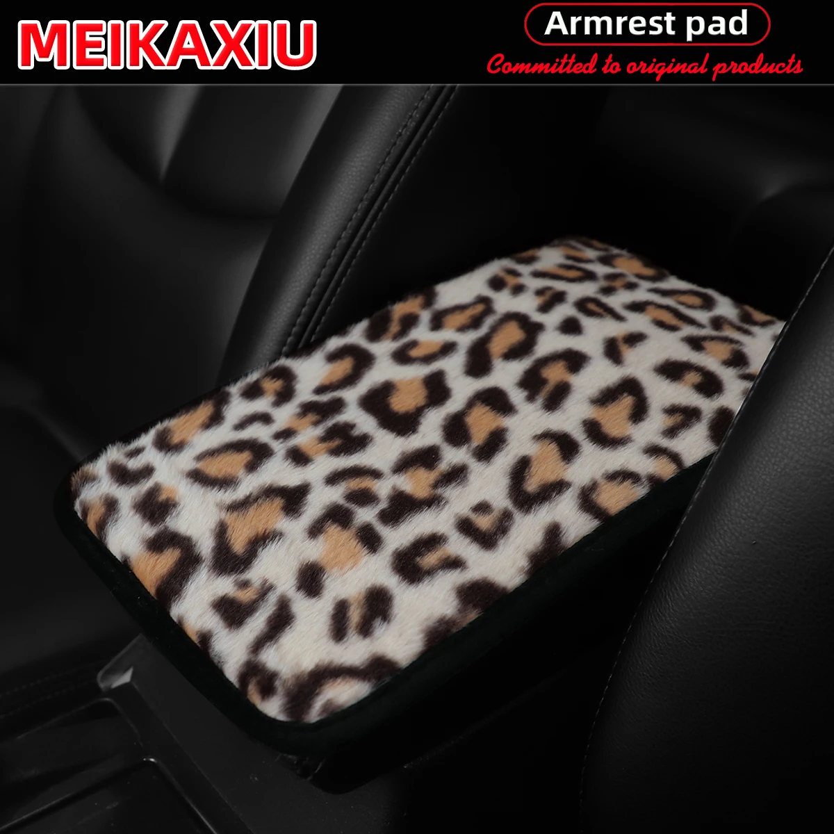 Weiche und bequeme Plüsch-Armlehnenabdeckung für das Auto mit Leopardenmuster und rutschfester Funktion, 32 cm x 19 cm. Auto-Dekorationsartikel für Frauen. – Detail 8