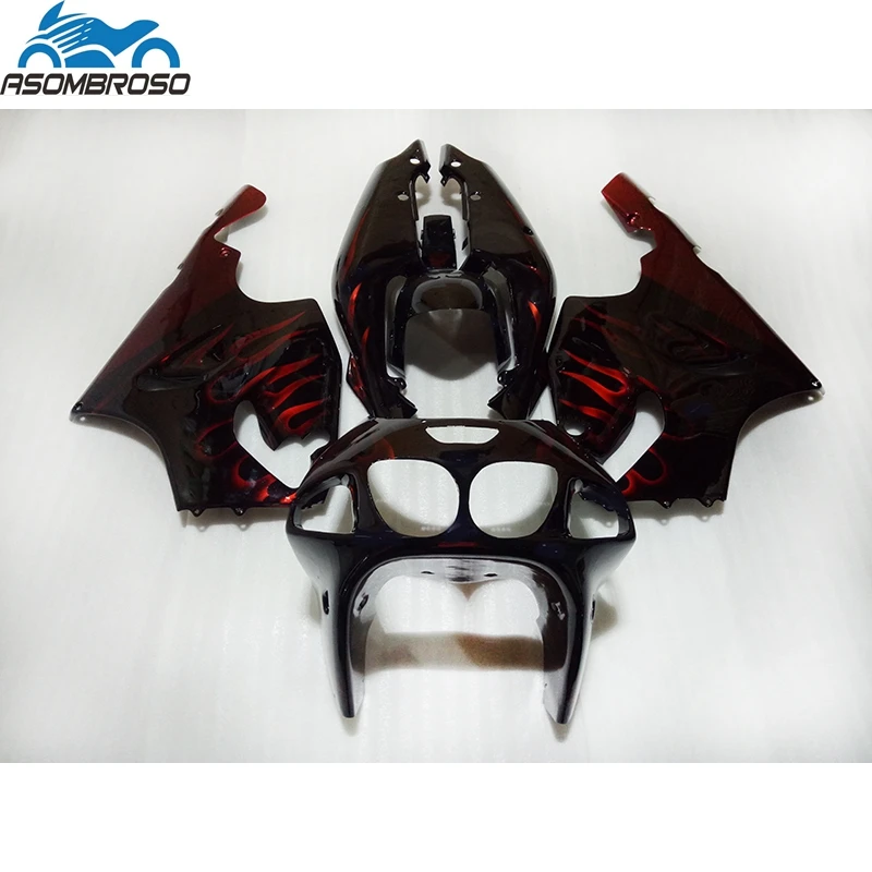 Red Flames Black Motorcycle parts for Kawasaki Ninja ZX7R fairing kit 1996-2003 fairing set zx7r 96 97 98 99 00 01 02 03 JP15