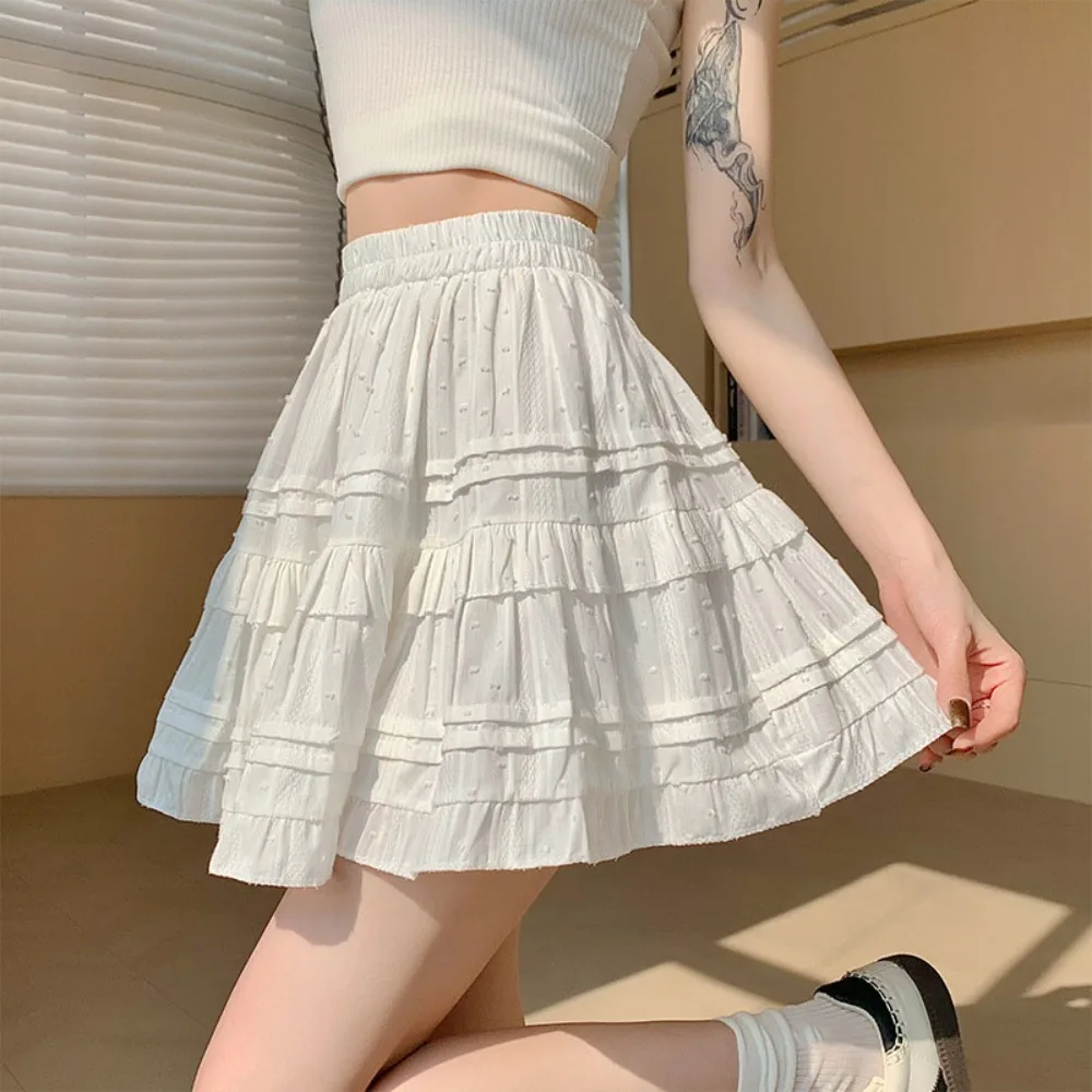 

JK Lolita Dots Shorts Mini Skirt Short A-line Pleated Mini Skirts Tiered Harajuku High Waist Cake Skirt Female Lady