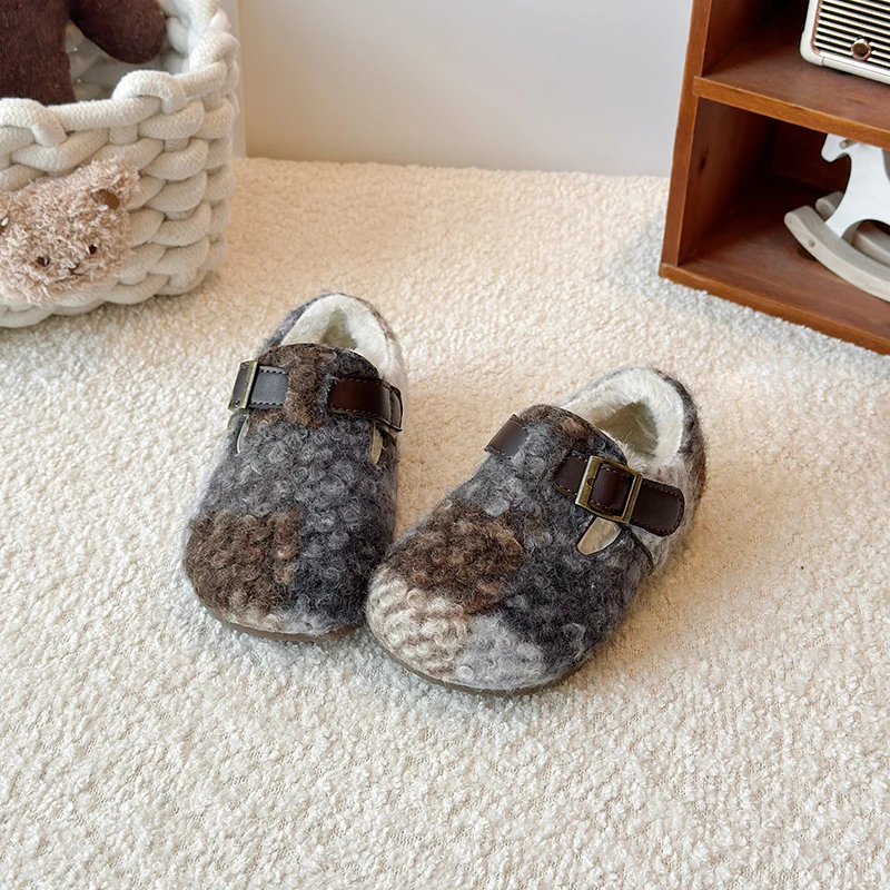 

Girls' cotton shoes with fur added in autumn and winter, children's Boken shoes Korean version two cotton warm boys' shoes