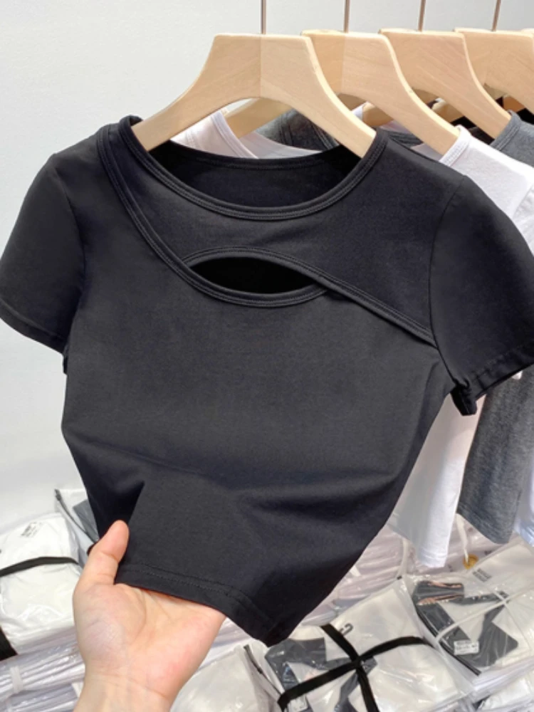

2025 Summer New Arrival: Openwork Short-Sleeve T-Shirt Stylish Athletic Top Versatile Yoga Base Layer