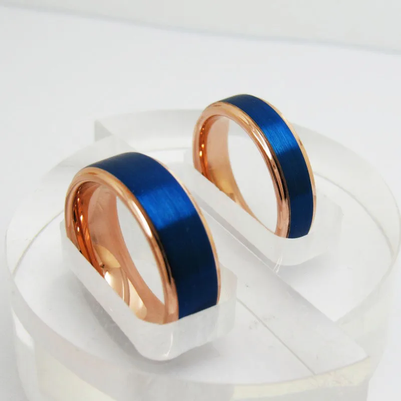 

Euro-American Trendy Korean Stainless Steel Rose Gold And Blue Couple Rings For Women Men Fine Jewelry Size 6-13 Wholesale