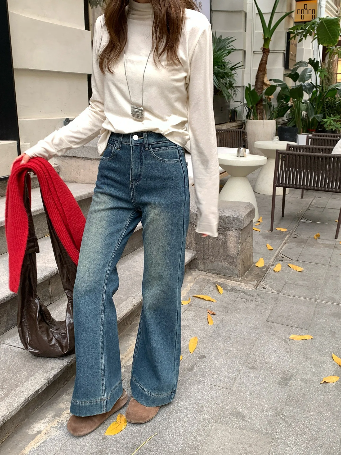 

Женские джинсы OONA с флисовой подкладкой, расклешенные, с высокой талией, утепленные, осенне-зимние, прямые, широкие брюки, повседневные, из хлопкового денима