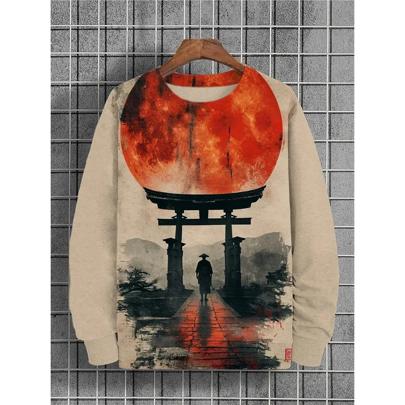 

Men's Japanese Art Samurai Ink Print Casual Sweatshirt Funny Cool Moon Anime Top Unisex Tracksuit New Harajuku Hiphop Streetwear