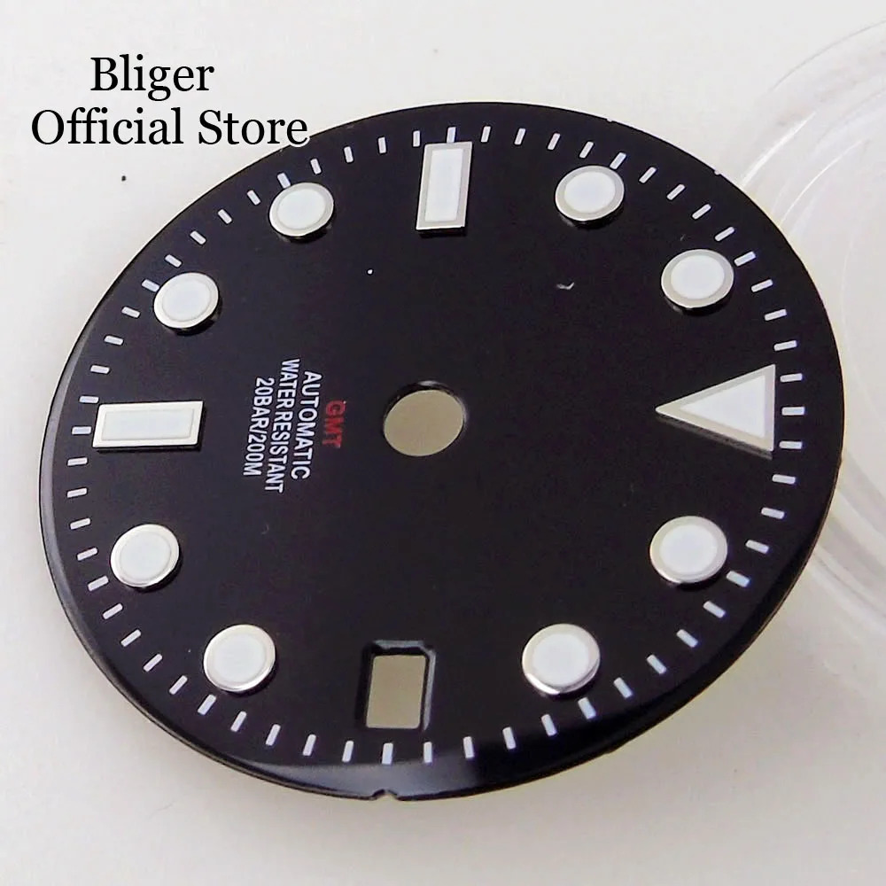 BLIGER Luminous White/Black 29mm Watch Dial Date Window fit NH34A NH34 GMT Automatic Movement Mens Watch Accessories