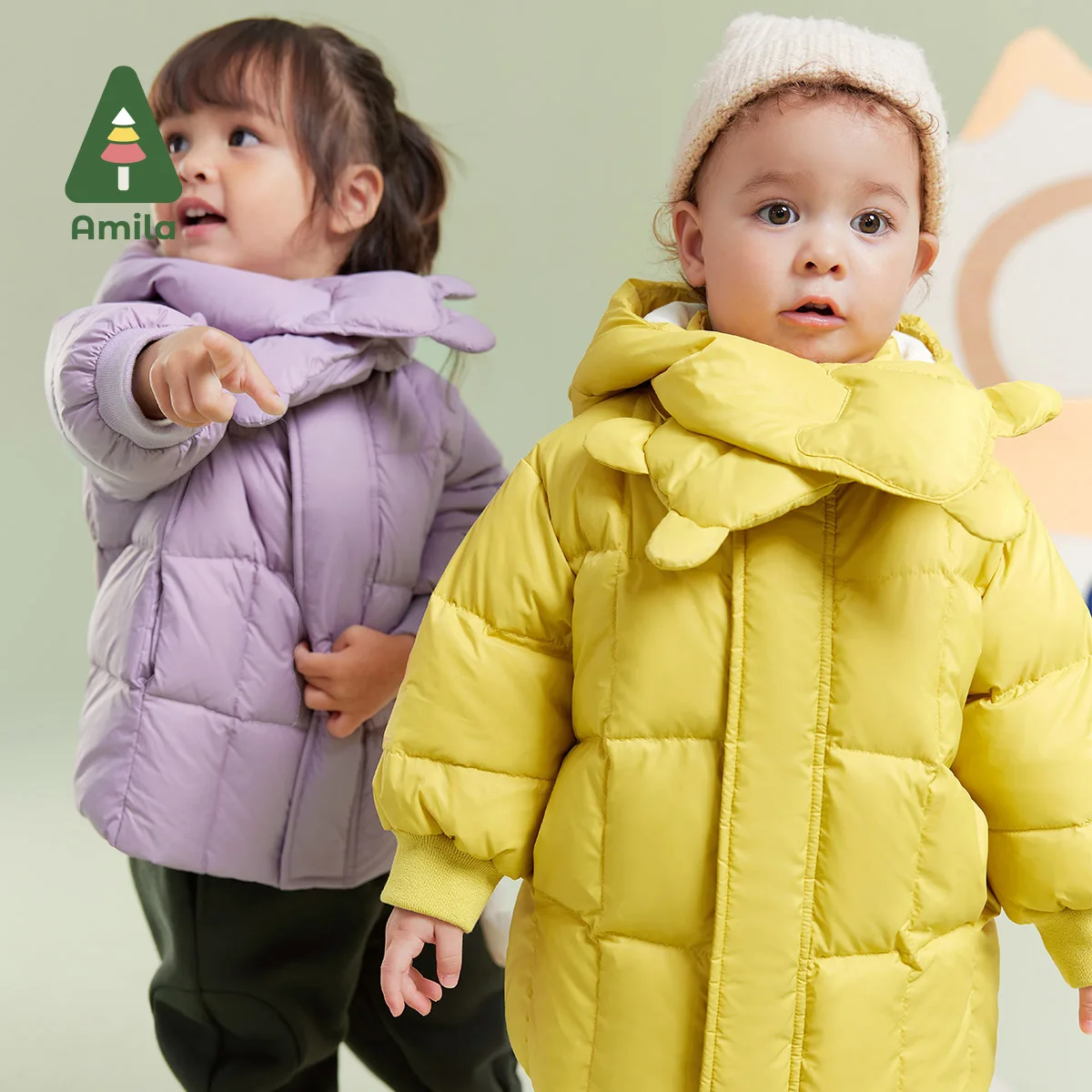 Amila Baby Children Down Jacket 2024 Winter New Multicolour Hooded Fleecing Cosy Cute Warm  Baby Clothing