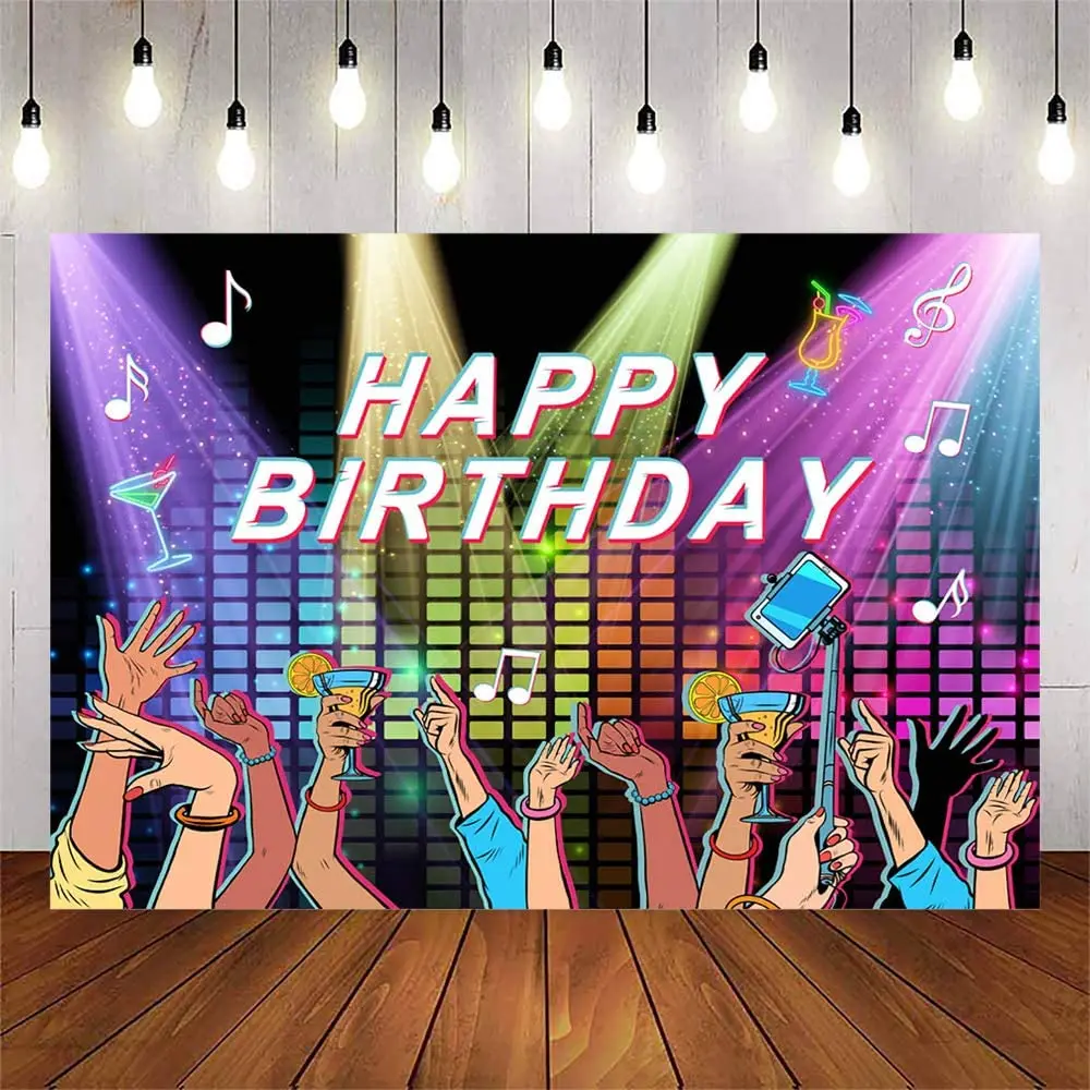 

Happy Birthday Backdrop Disco Music Birthday Party Decorations Back To 80s 90s Disco Prom Props Hip Hop Banners Background