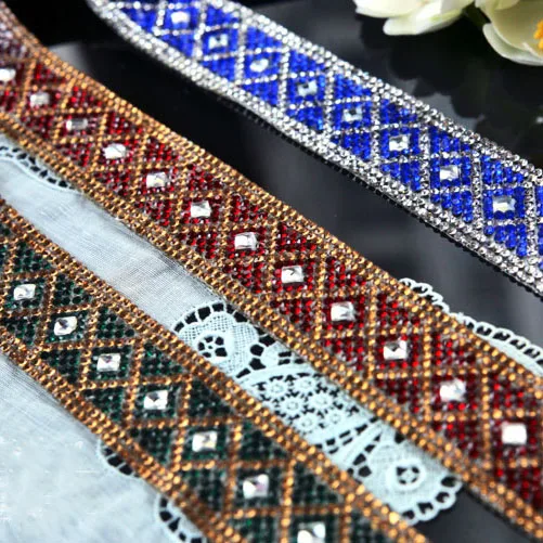 3Cm * 1Yard Zwart Strass Kralen Kanten Bekleding Kleding Decoratieve Accessoires Ijzer Op Kant Trimmen Motief Patches Voor Kleding